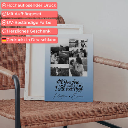 Personalisierte Leinwand Für Paare mit 9 Fotos All You Are Is All I Will Ever Need
