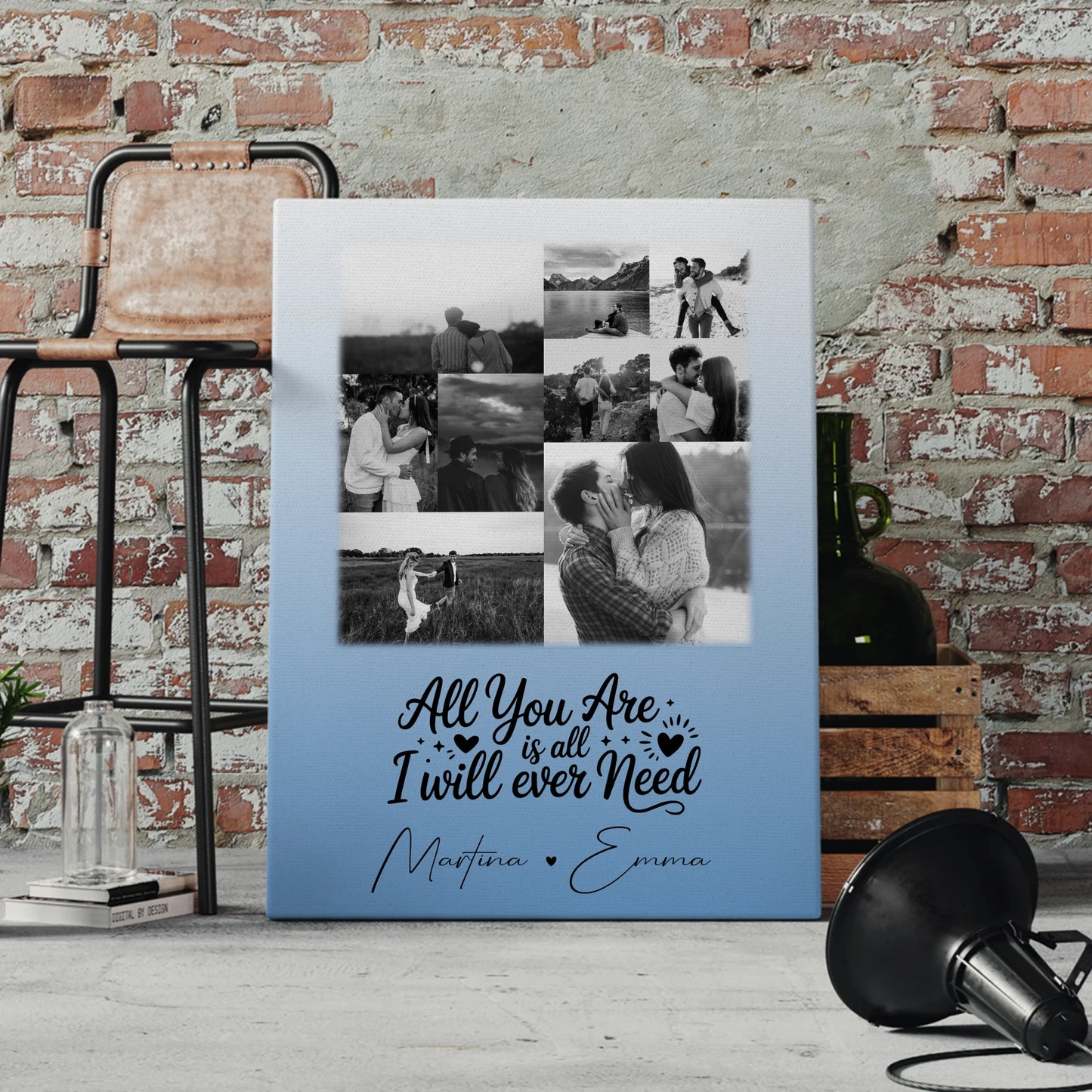 Personalisierte Leinwand Für Paare mit 9 Fotos All You Are Is All I Will Ever Need