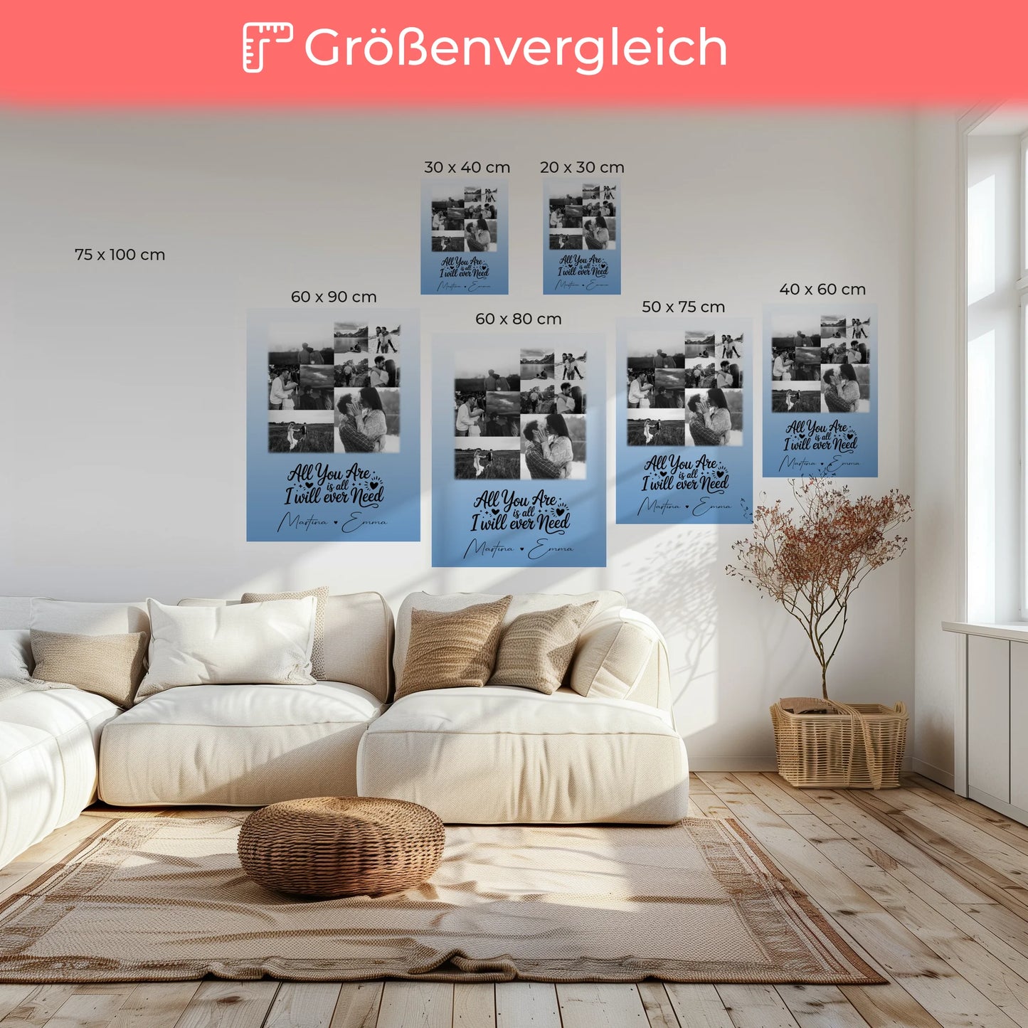 Personalisierte Leinwand Für Paare mit 9 Fotos All You Are Is All I Will Ever Need