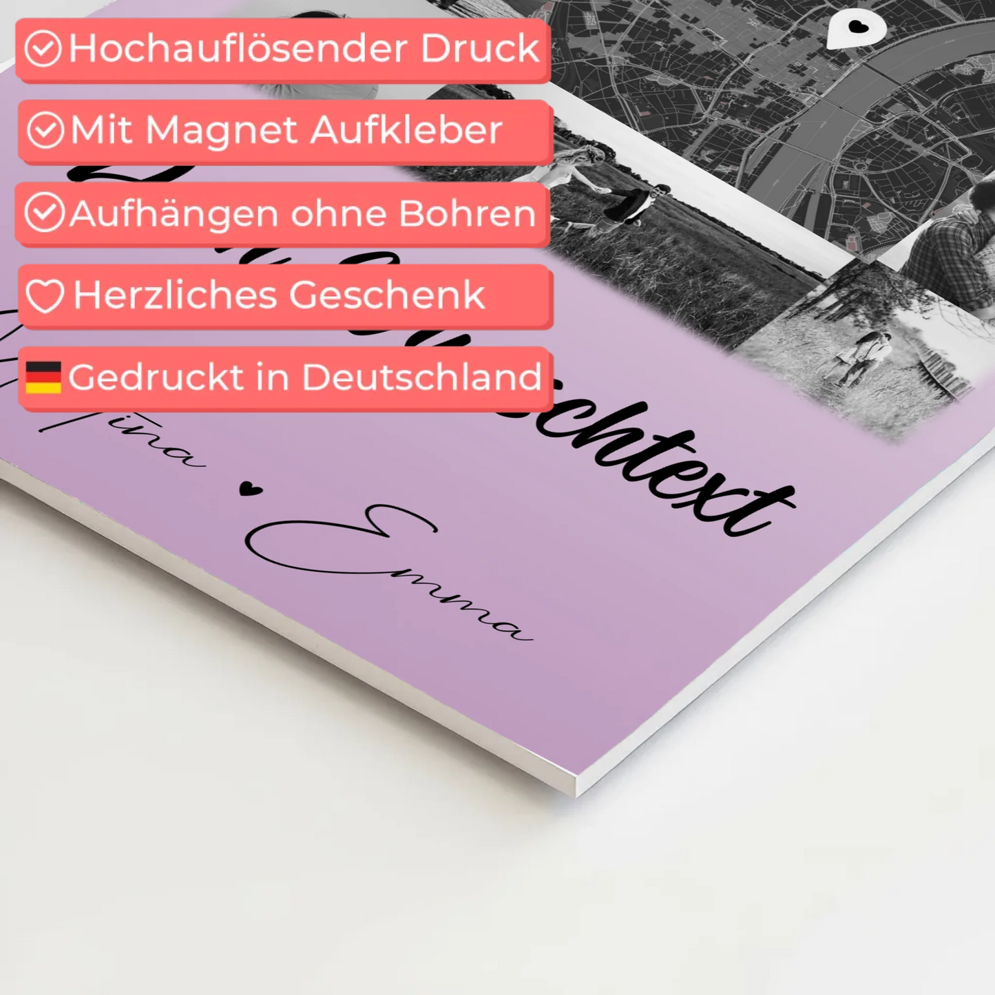 Personalisiertes Fotoboard Magnet Poster mit 10 Fotos Wunschtext und Karte in der Mitte Home Is Where Your Love Is 4