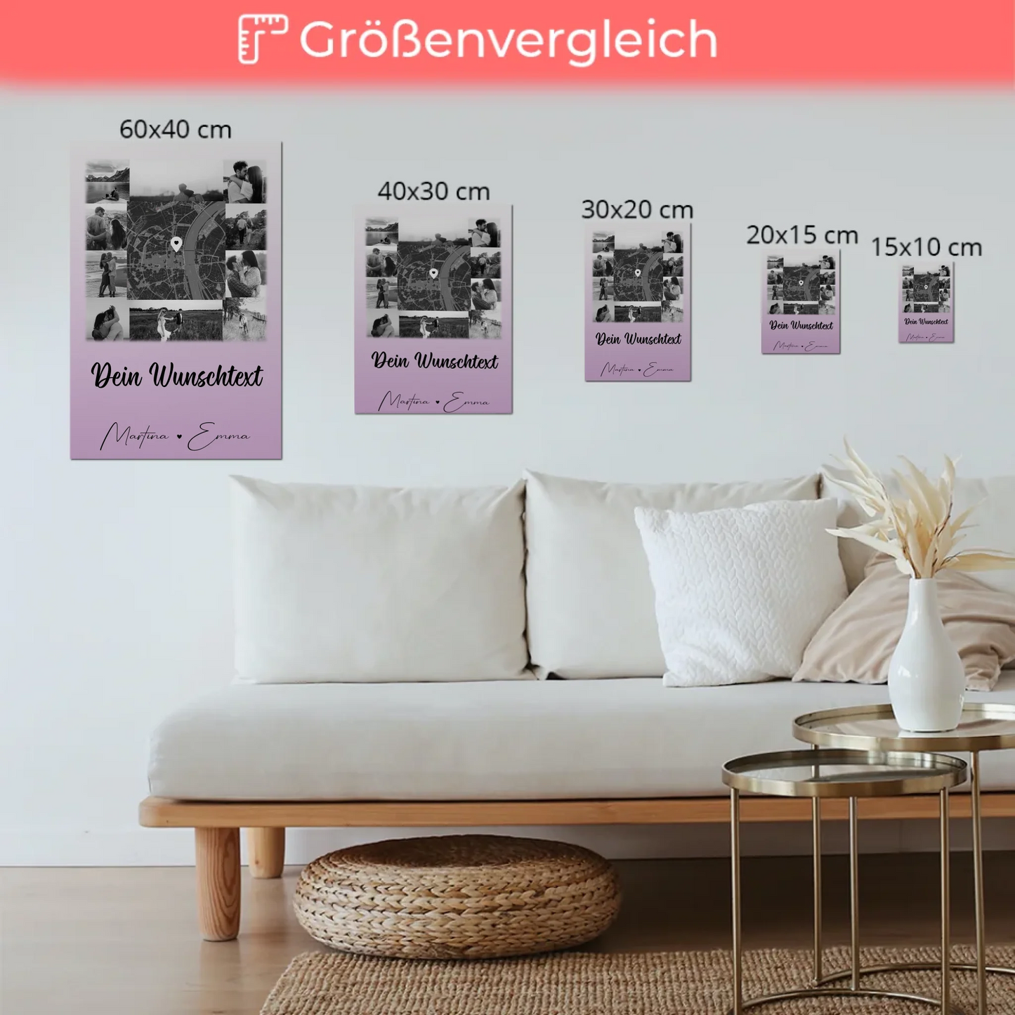 Personalisiertes Fotoboard Magnet Poster mit 10 Fotos Wunschtext und Karte in der Mitte Home Is Where Your Love Is 6