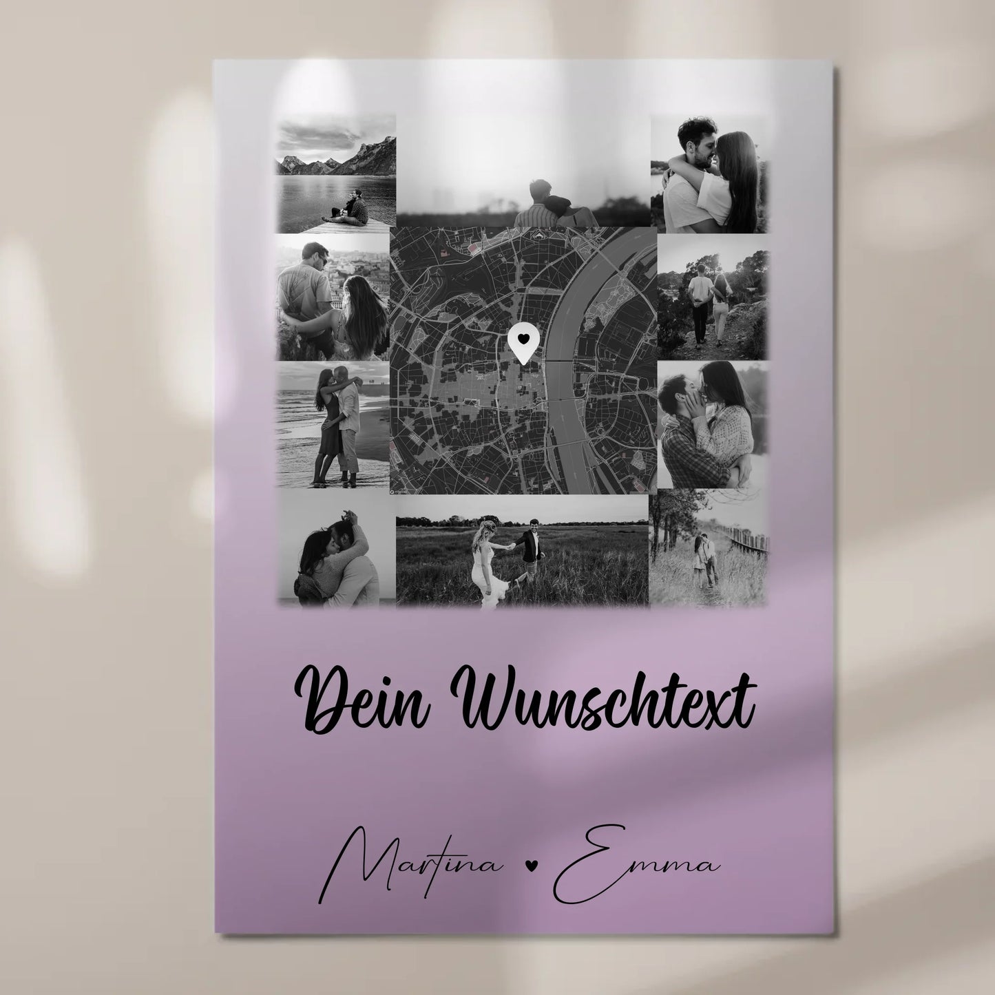 Personalisiertes Fotoboard Magnet Poster mit 10 Fotos Wunschtext und Karte in der Mitte Home Is Where Your Love Is 7