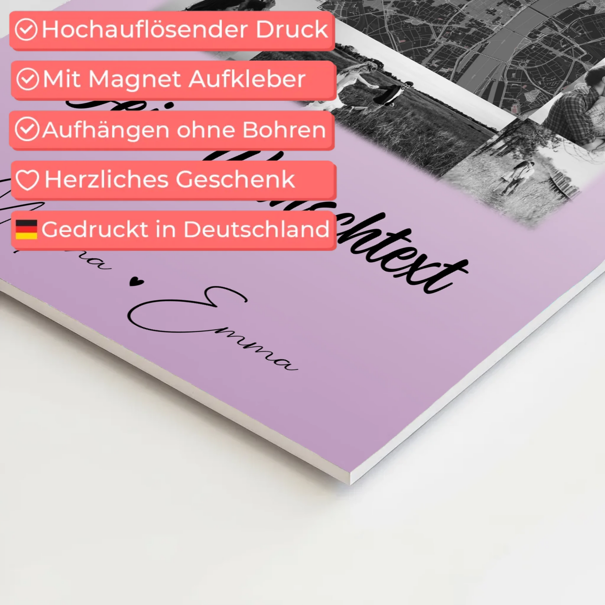 Personalisiertes Fotoboard Magnet Poster mit 10 Fotos Wunschtext und Karte in der Mitte Home Is Where Your Love Is 10