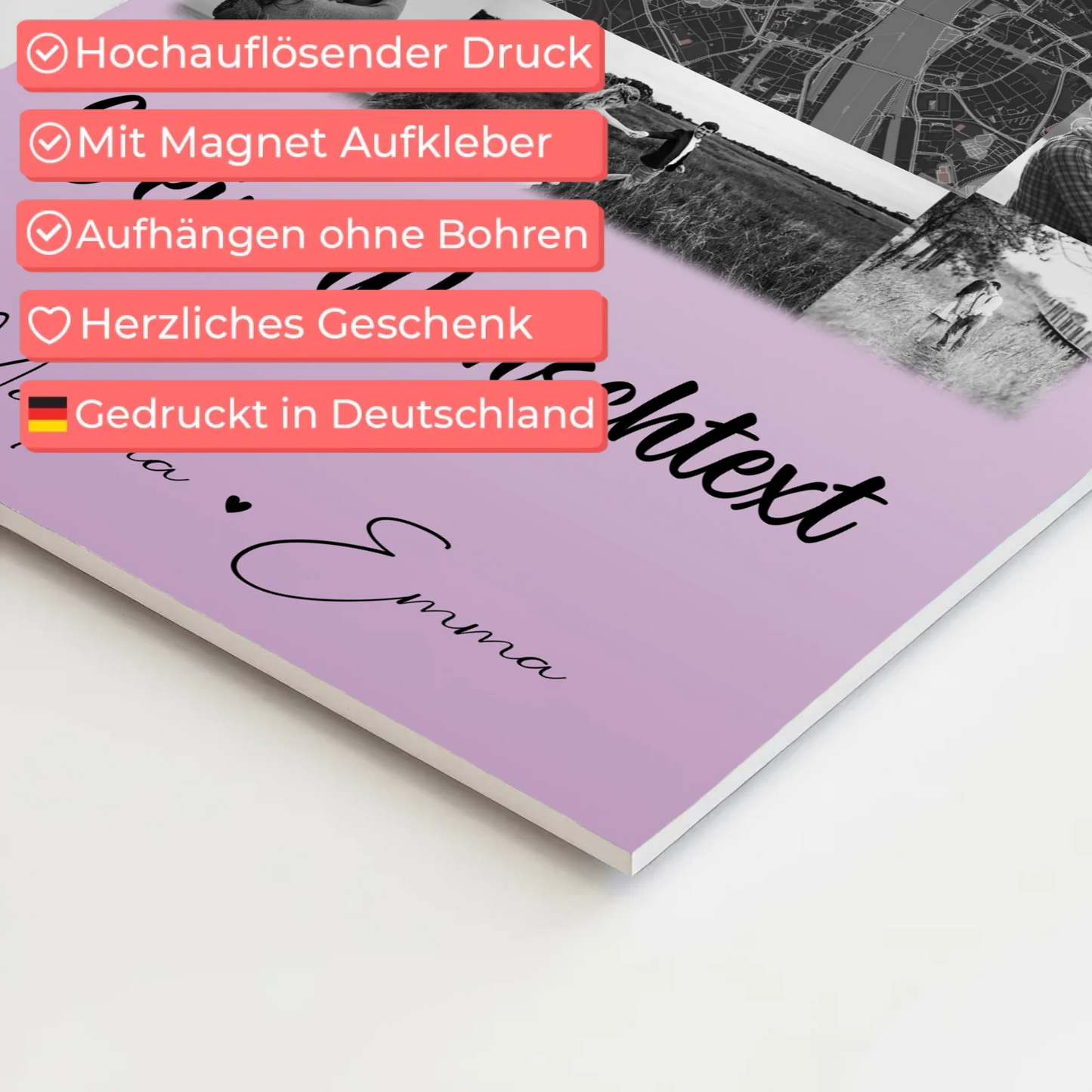 Personalisiertes Fotoboard Magnet Poster mit 10 Fotos Wunschtext und Karte in der Mitte Home Is Where Your Love Is