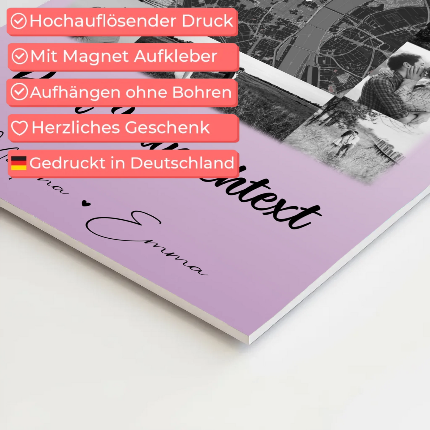 Personalisiertes Fotoboard Magnet Poster mit 10 Fotos Wunschtext und Karte in der Mitte Home Is Where Your Love Is