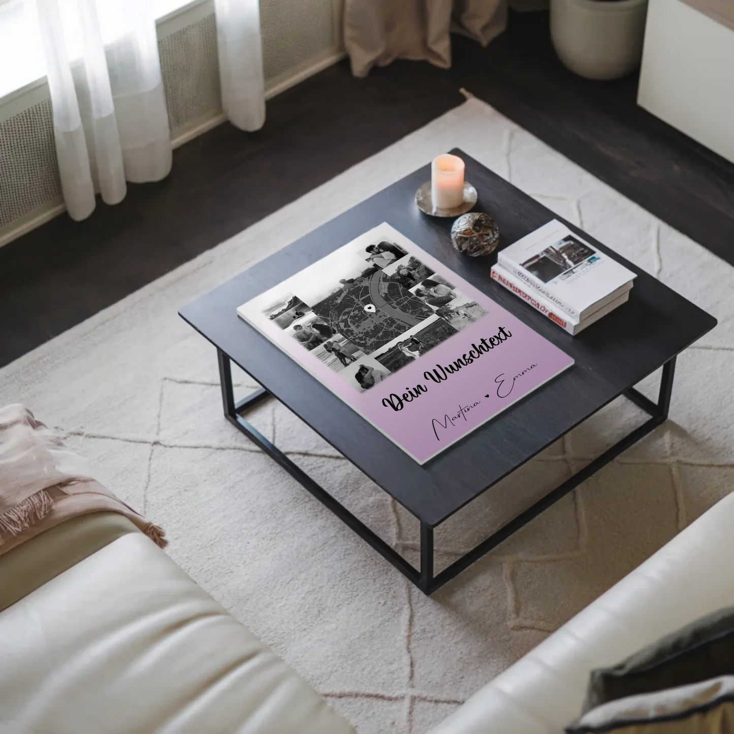 Personalisiertes Fotoboard Magnet Poster mit 10 Fotos Wunschtext und Karte in der Mitte Home Is Where Your Love Is