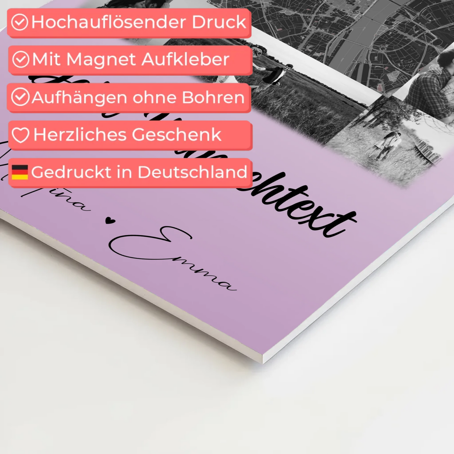 Personalisiertes Fotoboard Magnet Poster mit 10 Fotos Wunschtext und Karte in der Mitte Home Is Where Your Love Is