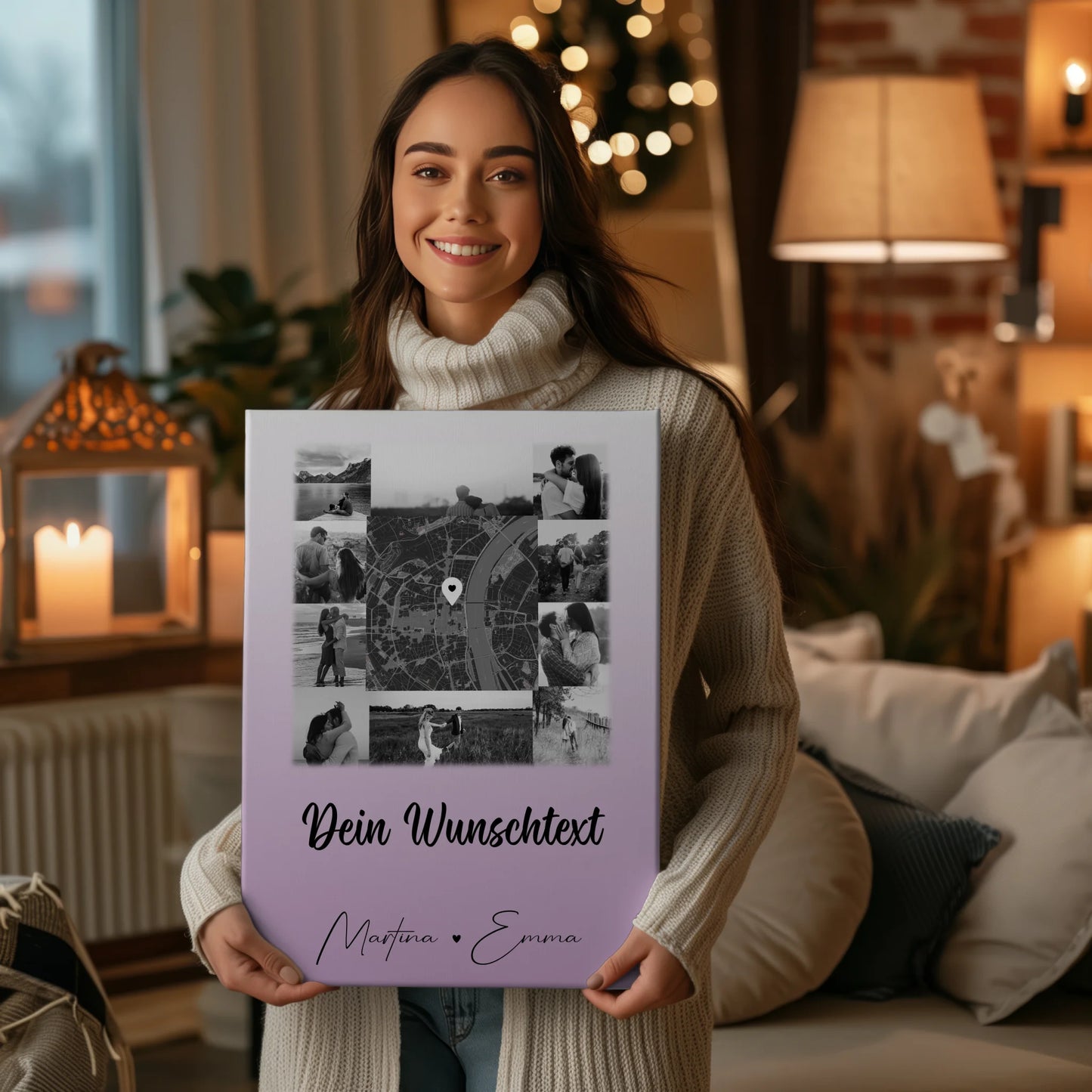 Pärchen Leinwand mit 10 Fotos Karte in der Mitte Wunschtext Home Is Where Your Love Is