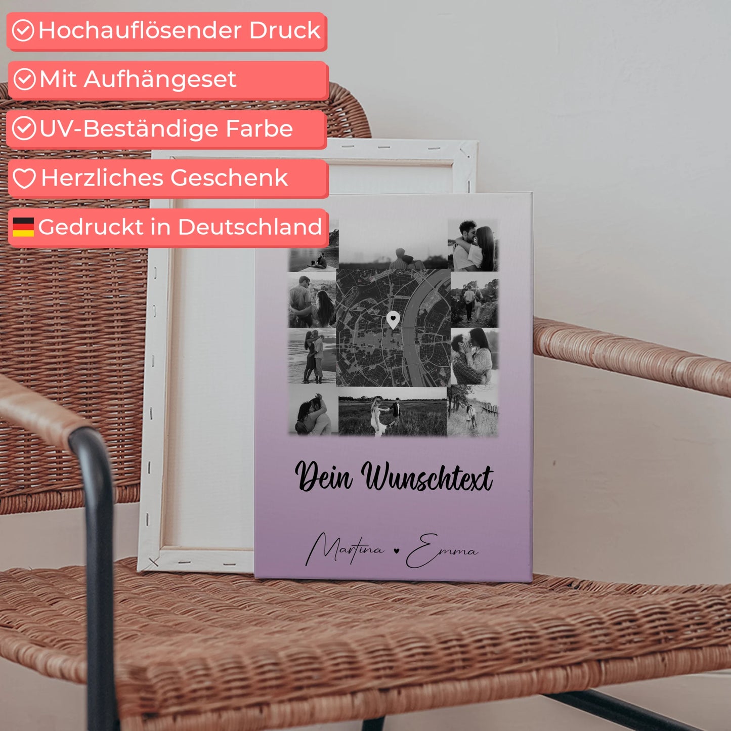 Pärchen Leinwand mit 10 Fotos Karte in der Mitte Wunschtext Home Is Where Your Love Is