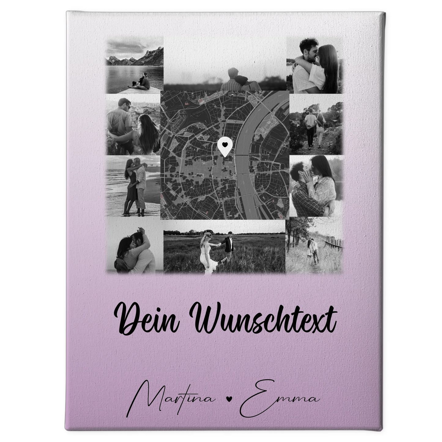 Pärchen Leinwand mit 10 Fotos Karte in der Mitte Wunschtext Home Is Where Your Love Is