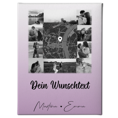Pärchen Leinwand mit 10 Fotos Karte in der Mitte Wunschtext Home Is Where Your Love Is