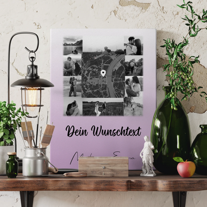 Pärchen Leinwand mit 10 Fotos Karte in der Mitte Wunschtext Home Is Where Your Love Is