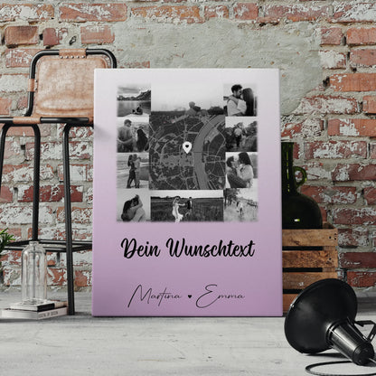 Pärchen Leinwand mit 10 Fotos Karte in der Mitte Wunschtext Home Is Where Your Love Is
