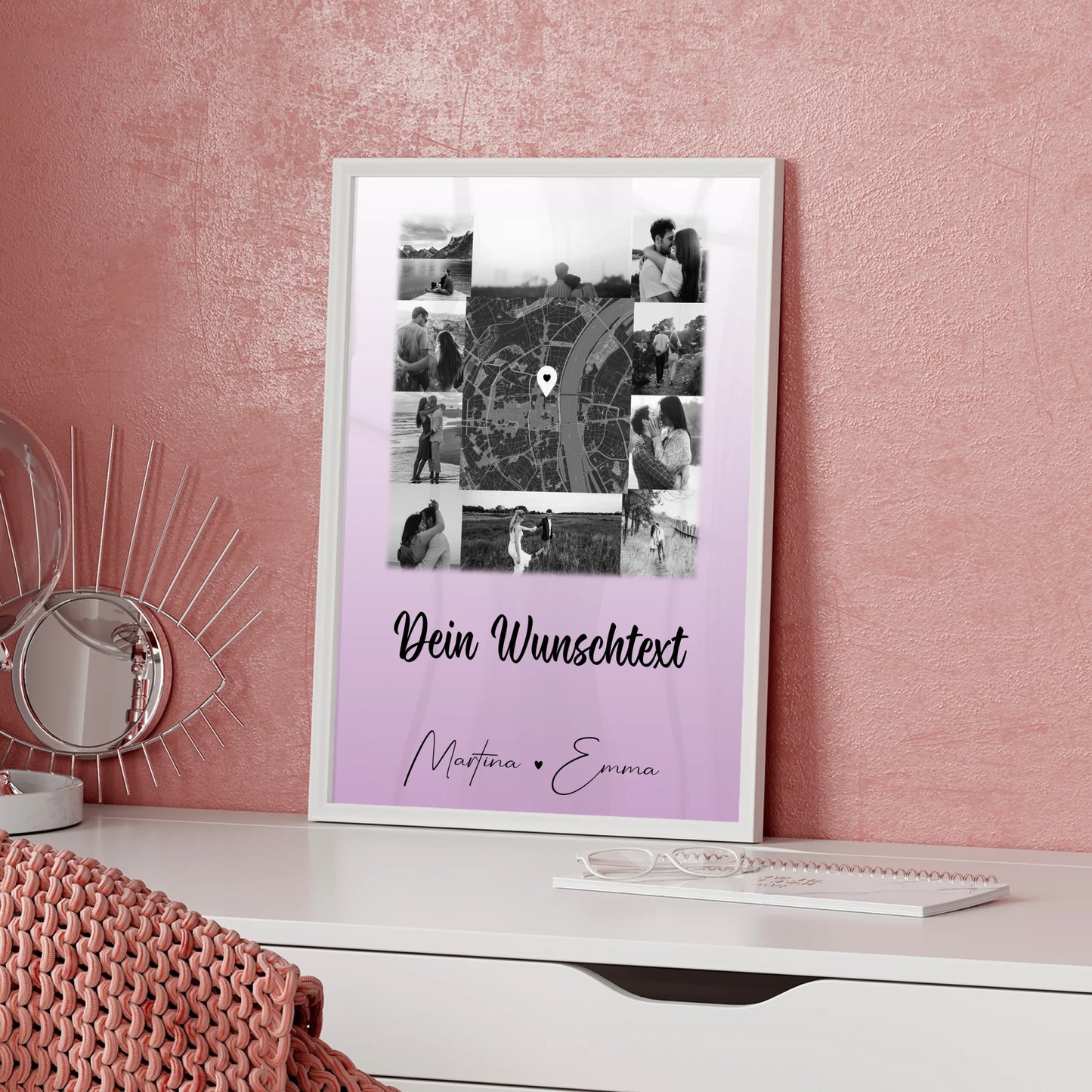 Liebes Poster Home Is Where Your Love Is mit 10 Fotos Karte in der Mitte und Wunschtext