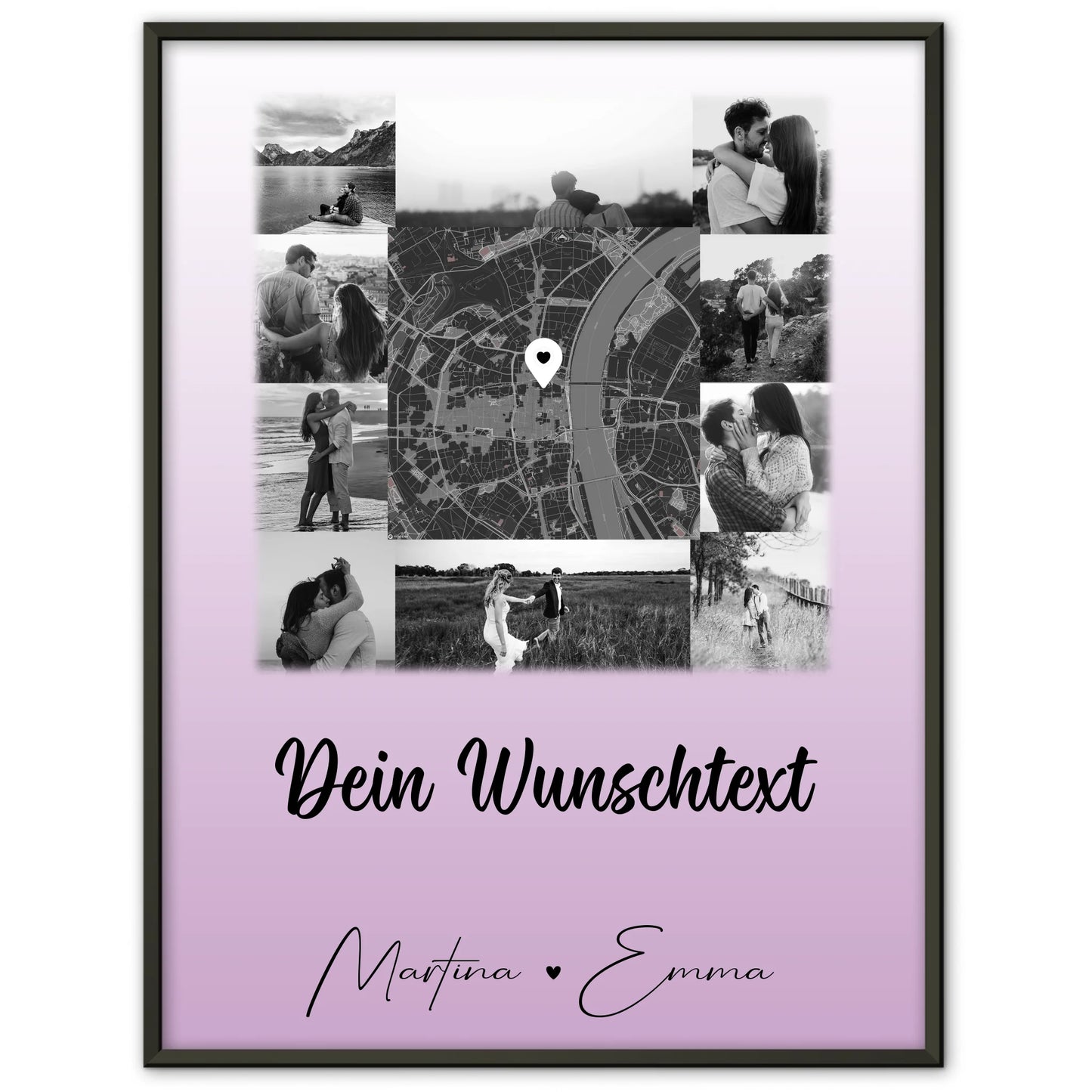 Liebes Poster Home Is Where Your Love Is mit 10 Fotos Karte in der Mitte und Wunschtext