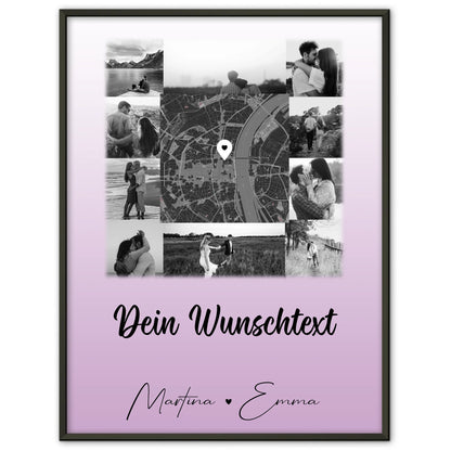 Liebes Poster Home Is Where Your Love Is mit 10 Fotos Karte in der Mitte und Wunschtext