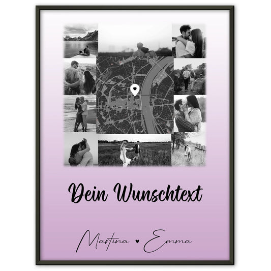 Liebes Poster Home Is Where Your Love Is mit 10 Fotos Karte in der Mitte und Wunschtext