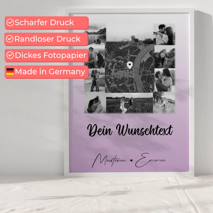 Liebes Poster Home Is Where Your Love Is mit 10 Fotos Karte in der Mitte und Wunschtext