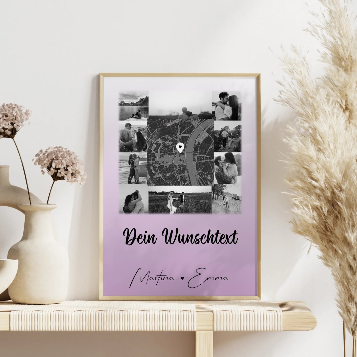 Liebes Poster Home Is Where Your Love Is mit 10 Fotos Karte in der Mitte und Wunschtext