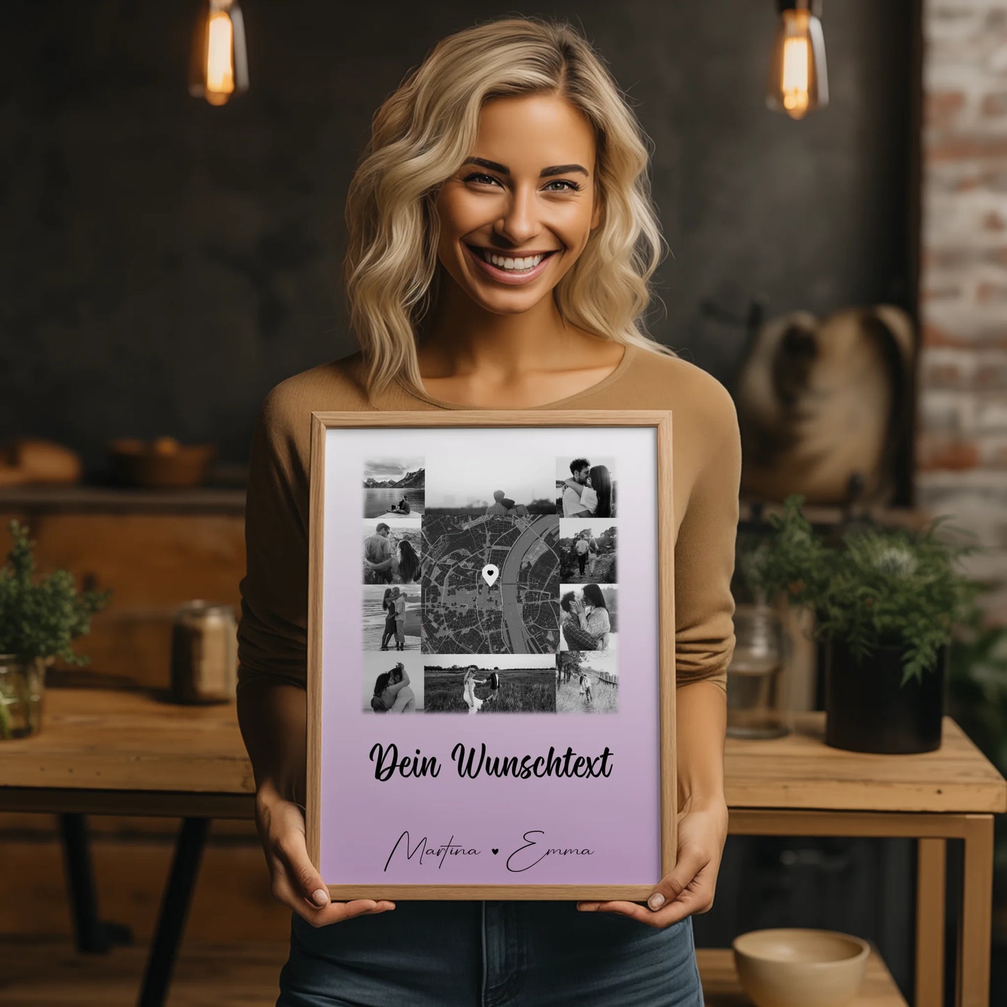 Liebes Poster Home Is Where Your Love Is mit 10 Fotos Karte in der Mitte und Wunschtext