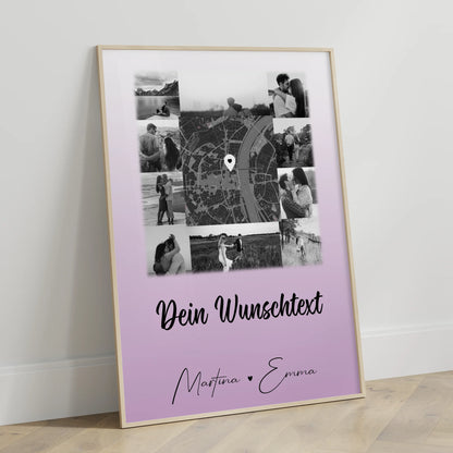 Liebes Poster Home Is Where Your Love Is mit 10 Fotos Karte in der Mitte und Wunschtext