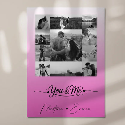 Personalisierte Fotoboard Magnet Wandbild mit 11 Fotos You & Me für individuelle Dekoration