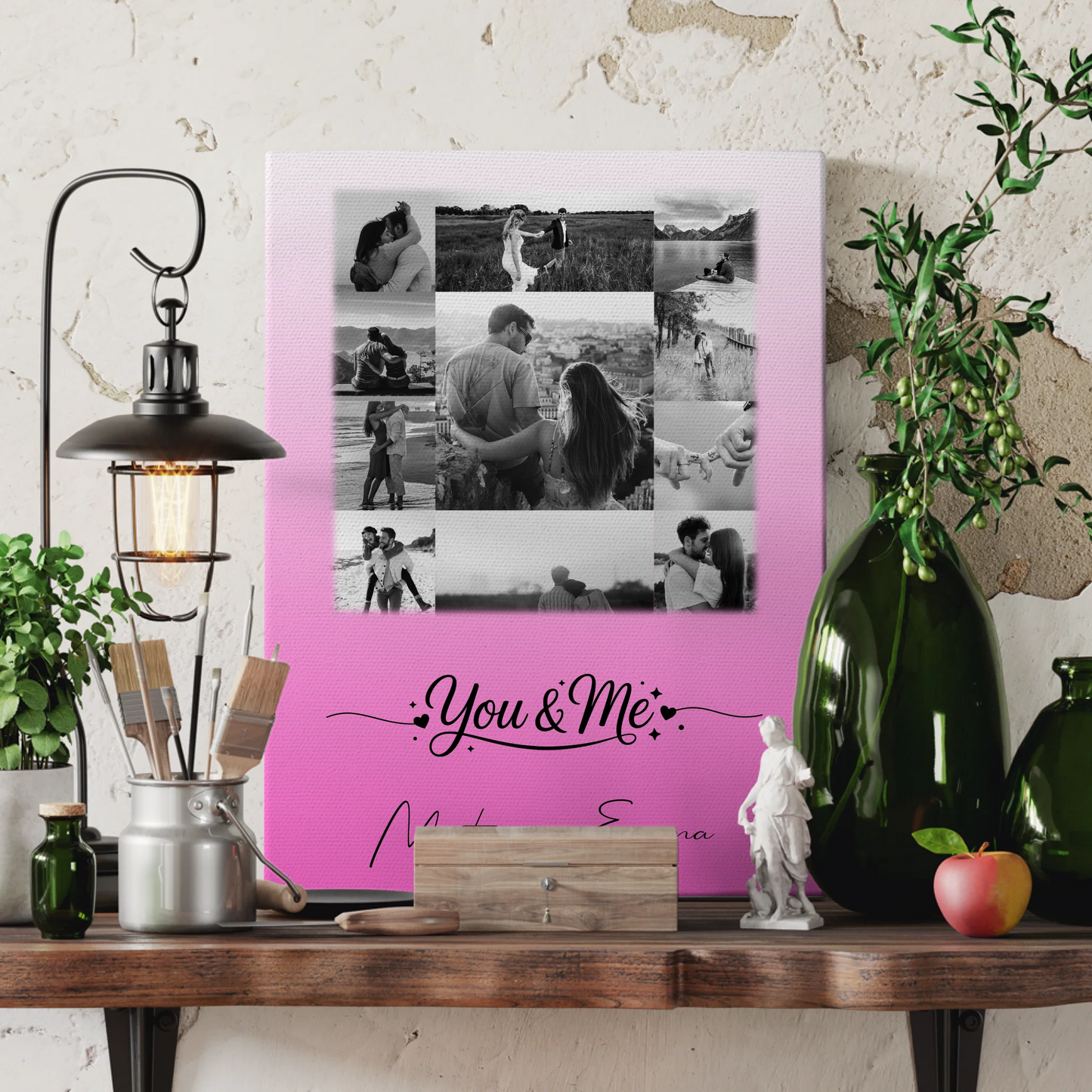Personalisierte Pärchen Leinwand mit 11 Fotos You & Me Geschenk für Verliebte