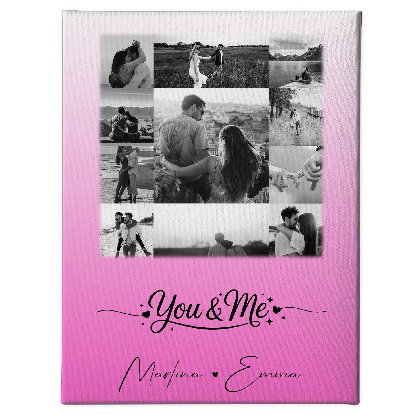 Personalisierte Pärchen Leinwand mit 11 Fotos You & Me Geschenk für Verliebte