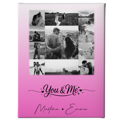 Personalisierte Pärchen Leinwand mit 11 Fotos You & Me Geschenk für Verliebte