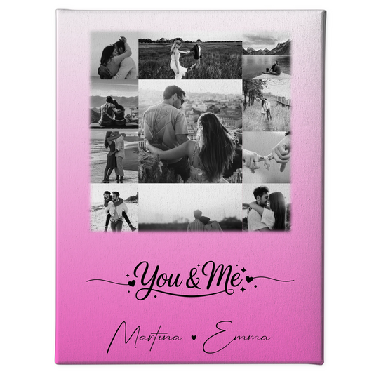 Personalisierte Pärchen Leinwand mit 11 Fotos You & Me Geschenk für Verliebte