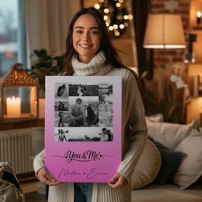Personalisierte Pärchen Leinwand mit 11 Fotos You & Me Geschenk für Verliebte