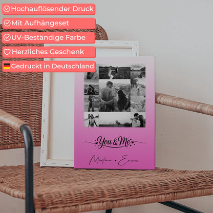Personalisierte Pärchen Leinwand mit 11 Fotos You & Me Geschenk für Verliebte