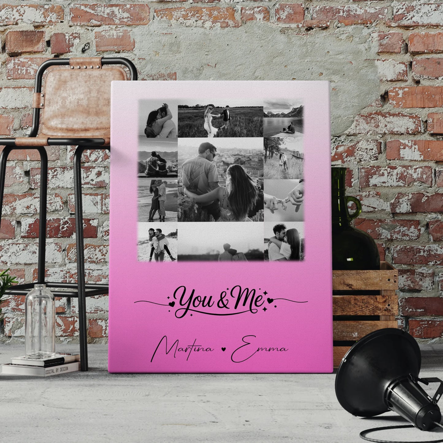 Personalisierte Pärchen Leinwand mit 11 Fotos You & Me Geschenk für Verliebte
