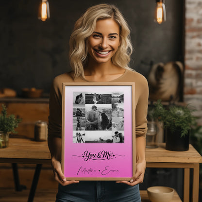 Partner Poster Personalisiert You & Me Fotocollage mit 11 Fotos als Liebesgeschenk