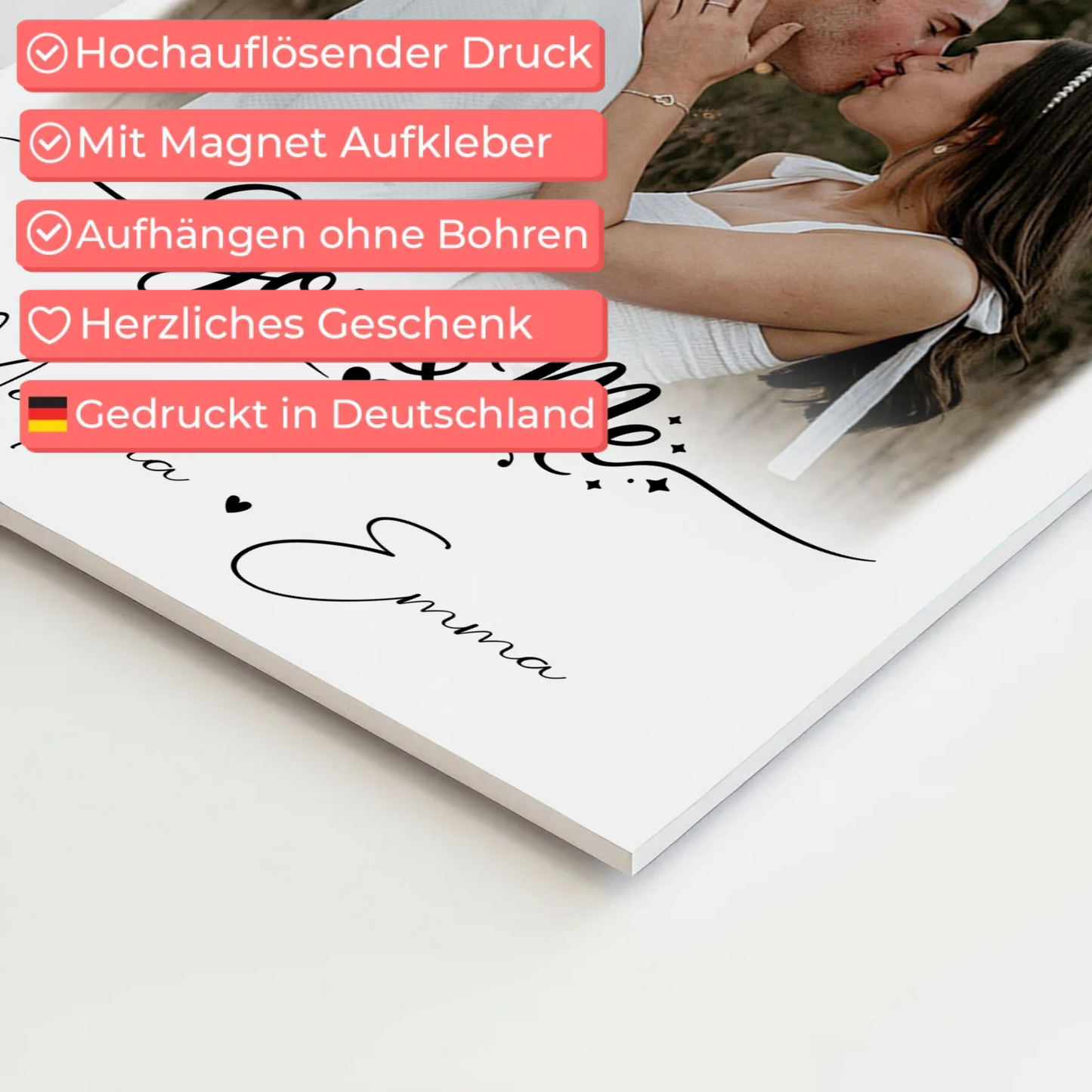 Personalisiertes Fotoboard Magnet Wandbild mit 4 Fotos You & Me