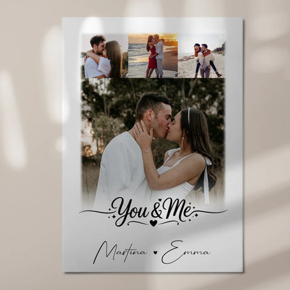 Personalisiertes Fotoboard Magnet Wandbild mit 4 Fotos You & Me