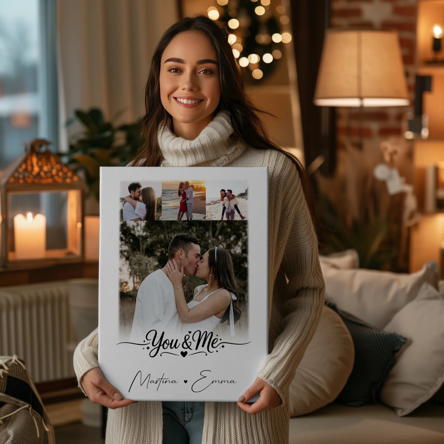 Leinwandbild Paar 4 Fotos You & Me personalisiertes Geschenk für Paare