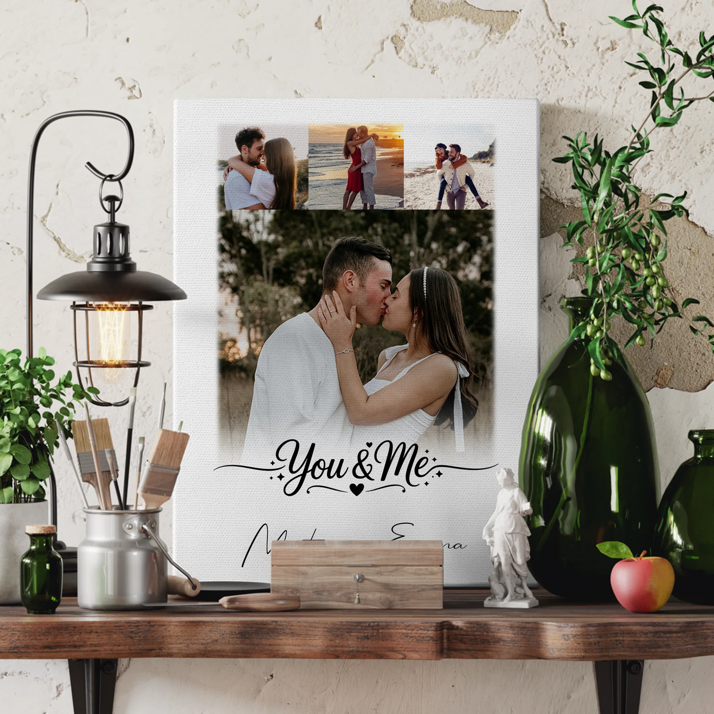 Leinwandbild Paar 4 Fotos You & Me personalisiertes Geschenk für Paare