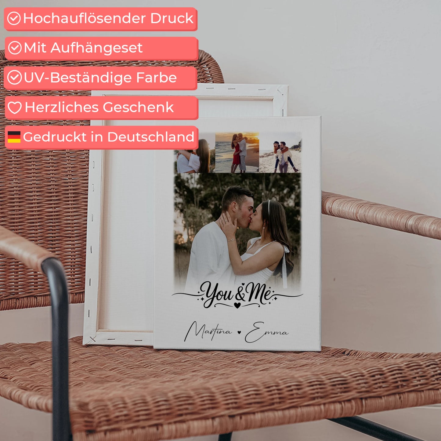 Leinwandbild Paar 4 Fotos You & Me personalisiertes Geschenk für Paare