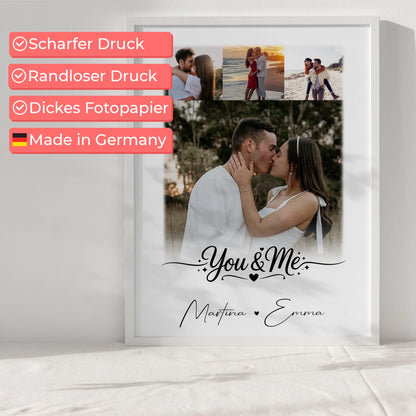 Liebesposter You und Me mit 4 Fotos personalisiert als Geschenk