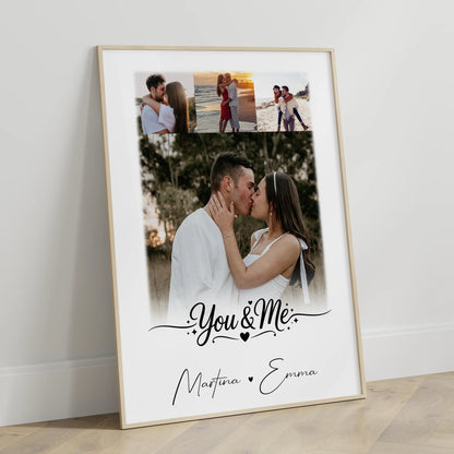 Liebesposter You und Me mit 4 Fotos personalisiert als Geschenk