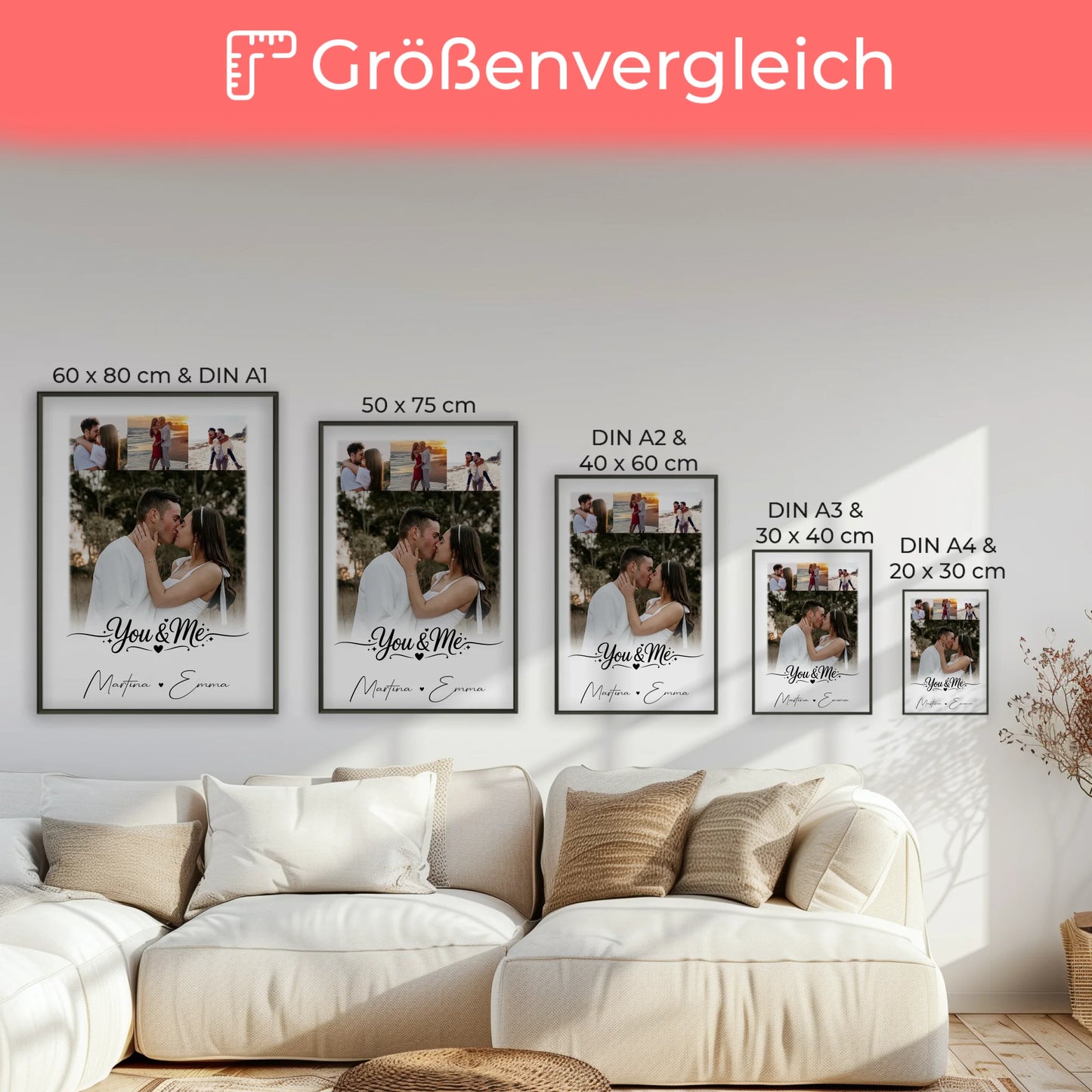 Liebesposter You und Me mit 4 Fotos personalisiert als Geschenk