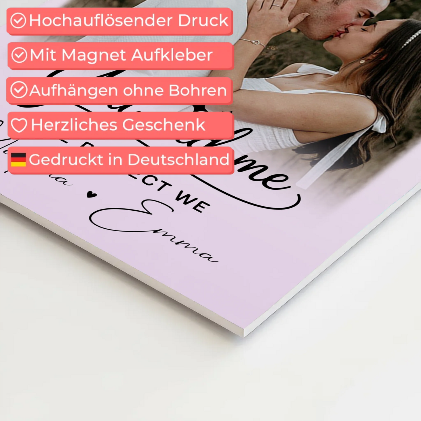 Fotoboard Poster Magnetisch mit 4 Fotos und Herz für You and Me The Perfect We