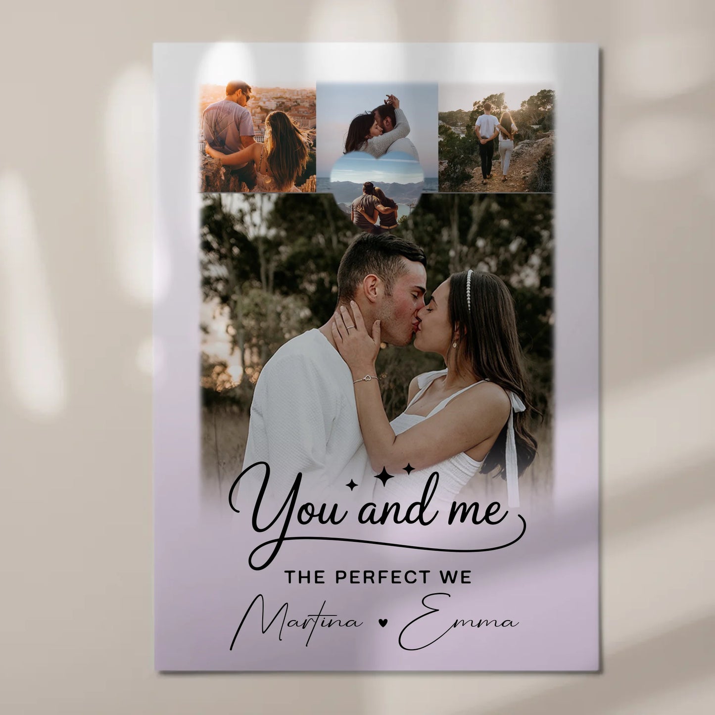 Fotoboard Poster Magnetisch mit 4 Fotos und Herz für You and Me The Perfect We