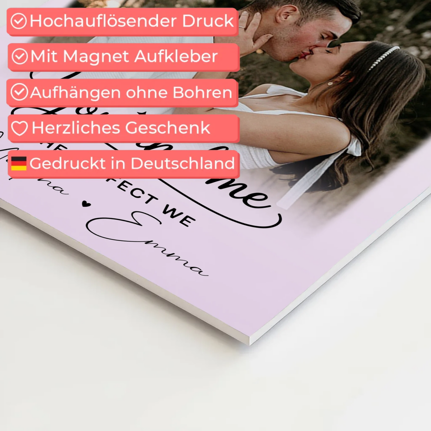 Fotoboard Poster Magnetisch mit 4 Fotos und Herz für You and Me The Perfect We