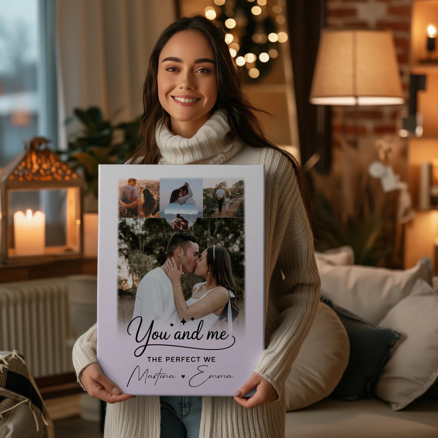 Paar Leinwand mit 4 Fotos und 1 Kleines Herz Foto You and Me The Perfect We