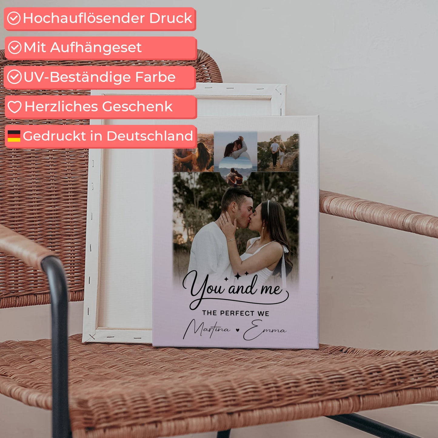 Paar Leinwand mit 4 Fotos und 1 Kleines Herz Foto You and Me The Perfect We