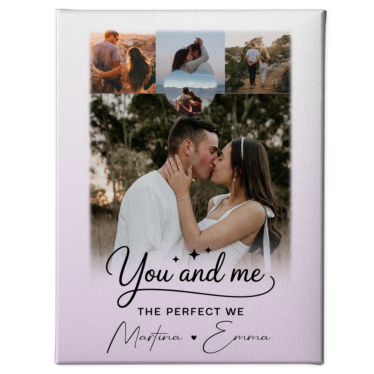 Paar Leinwand mit 4 Fotos und 1 Kleines Herz Foto You and Me The Perfect We