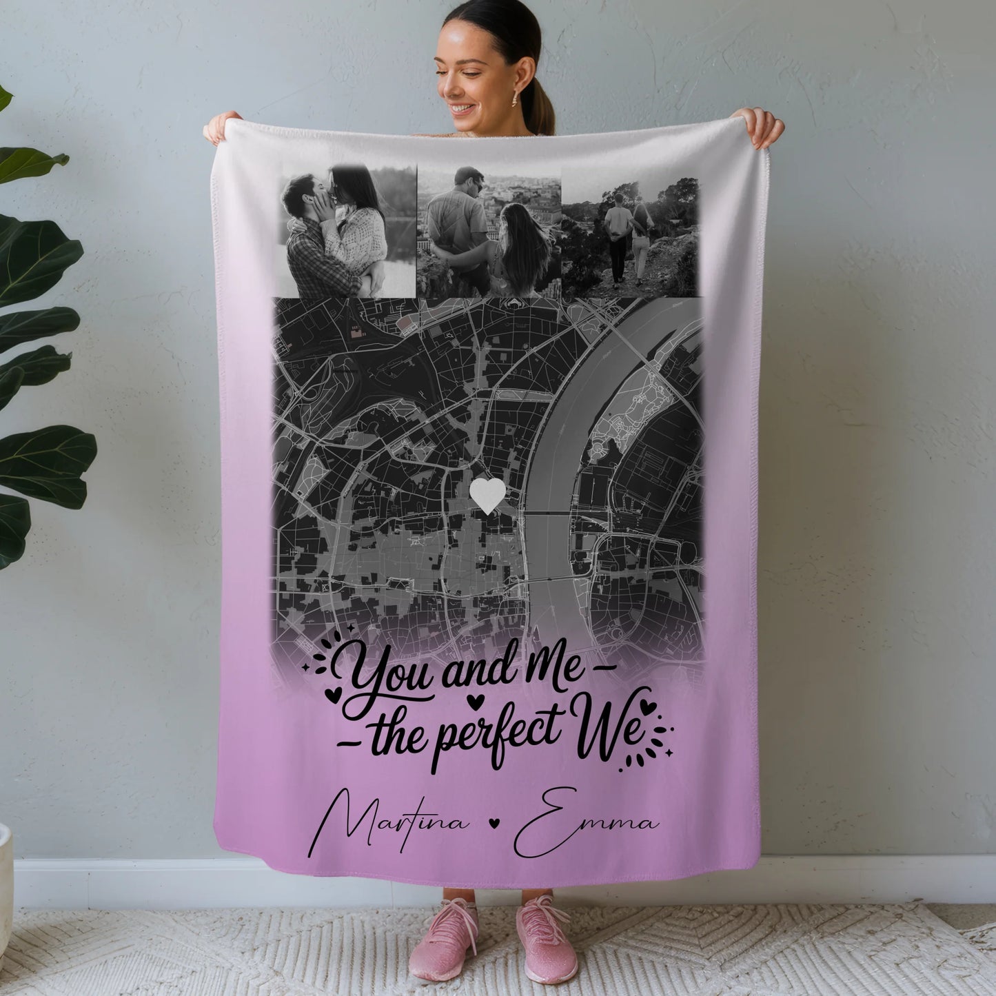 Personalisierte Decke Mit Namen 4 Fotos und Karte You and me The perfect we für besondere Momente 1