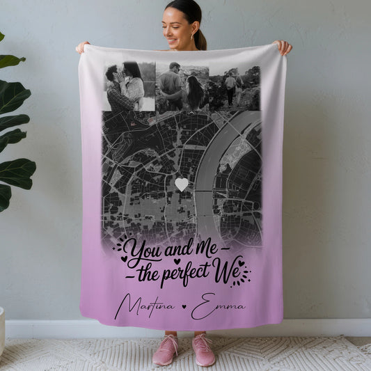 Personalisierte Decke Mit Namen 4 Fotos und Karte You and me The perfect we für besondere Momente 1